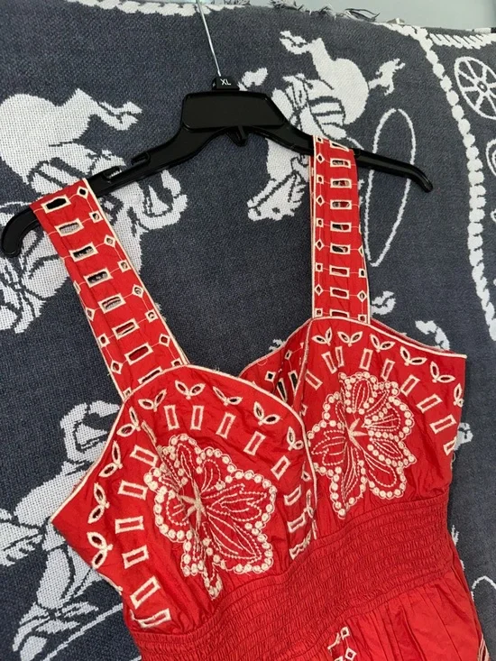 Rails Red Embroidered Midi Dress with Ivory Floral Detail - Picture 4 of 5